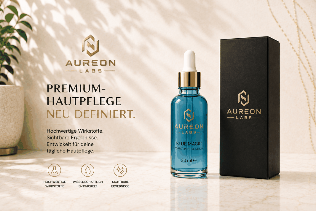Aureon Labs Blue Magic Serum GHK-Cu Kupferpeptid 30 ml mit Niacinamid und Hyaluronsäure in eleganter Flasche